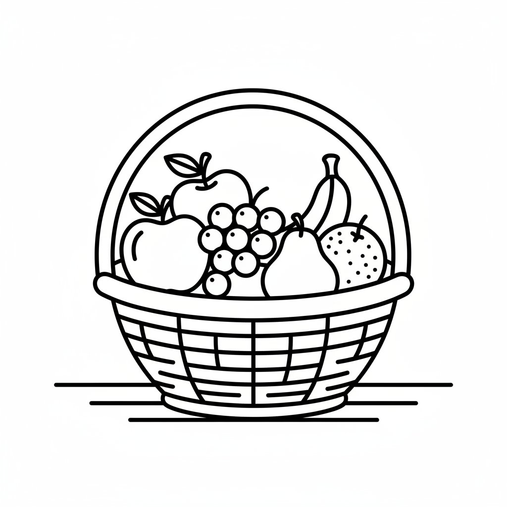 Cesta de Frutas Página para Colorear - Fácil