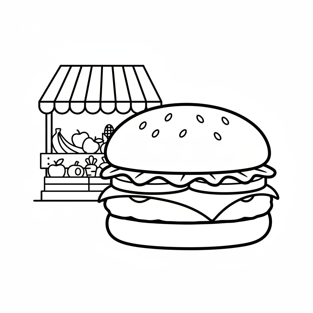 Página para Colorear de Hamburguesa - Fácil