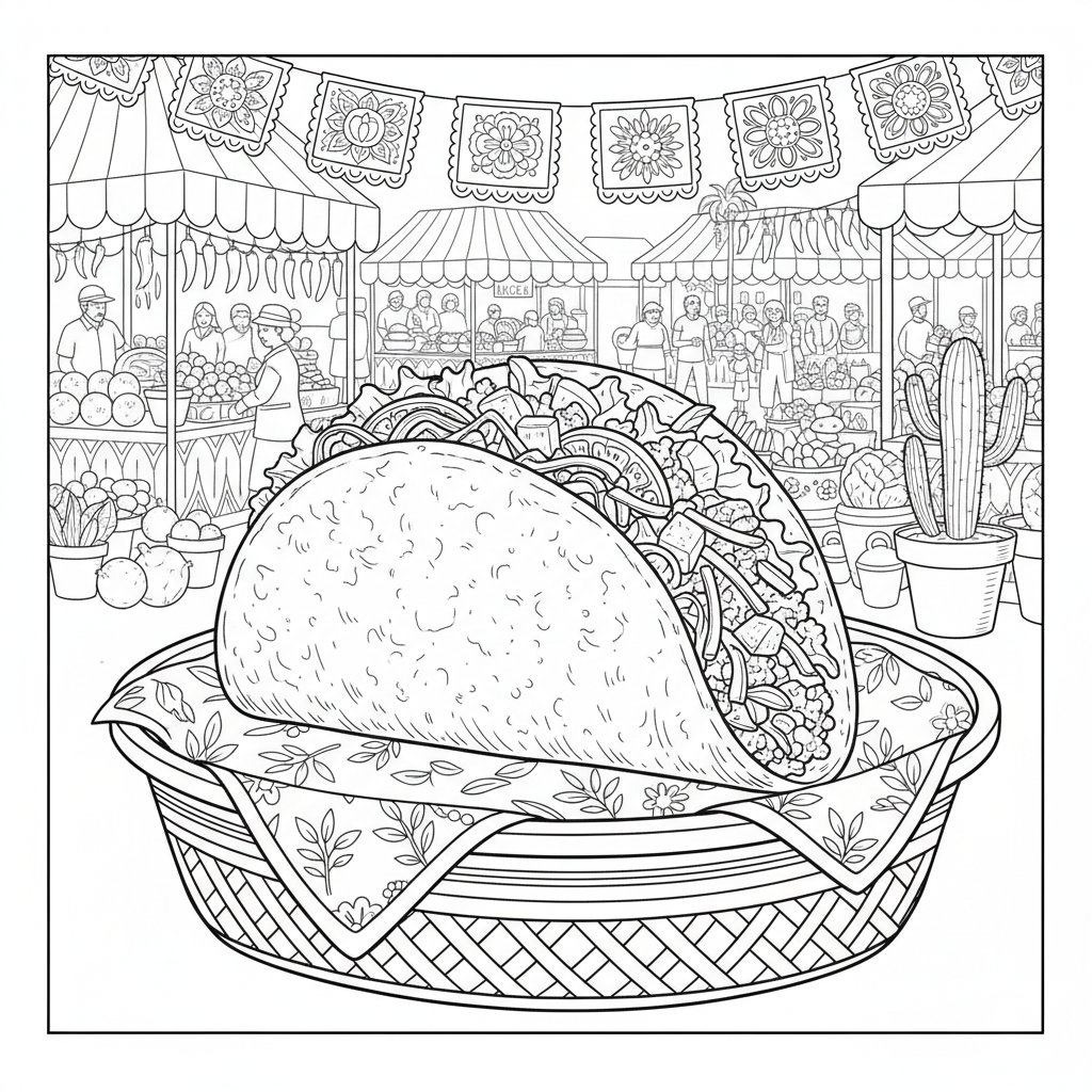 Fantástica Página para Colorear de Taco - Difícil