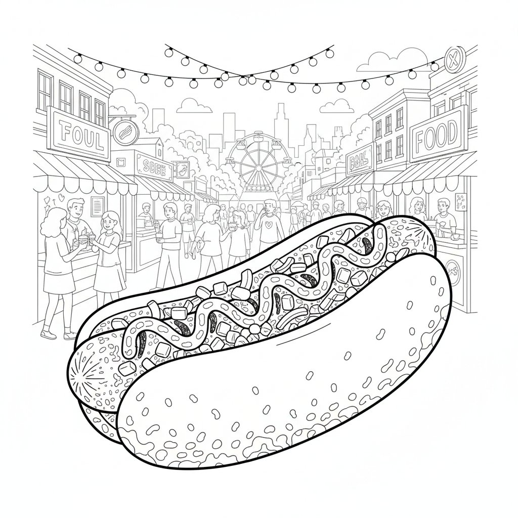 Página para Colorear de Perrito Caliente - Difícil