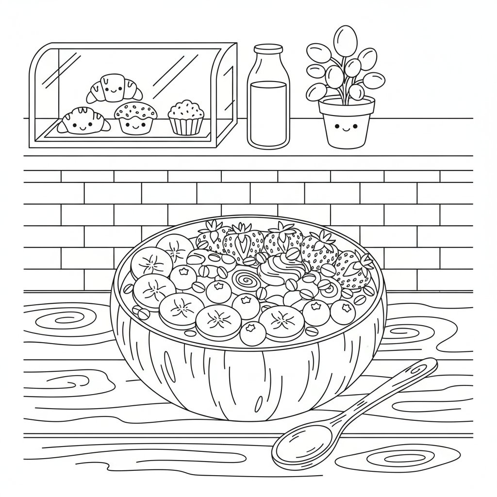 Página para colorear de bol de smoothie acogedor - Medio