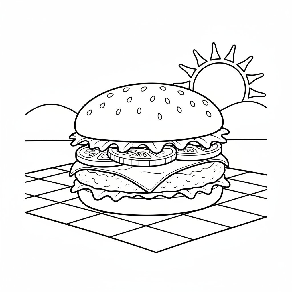 Página para Colorear de Hamburguesa - Medio