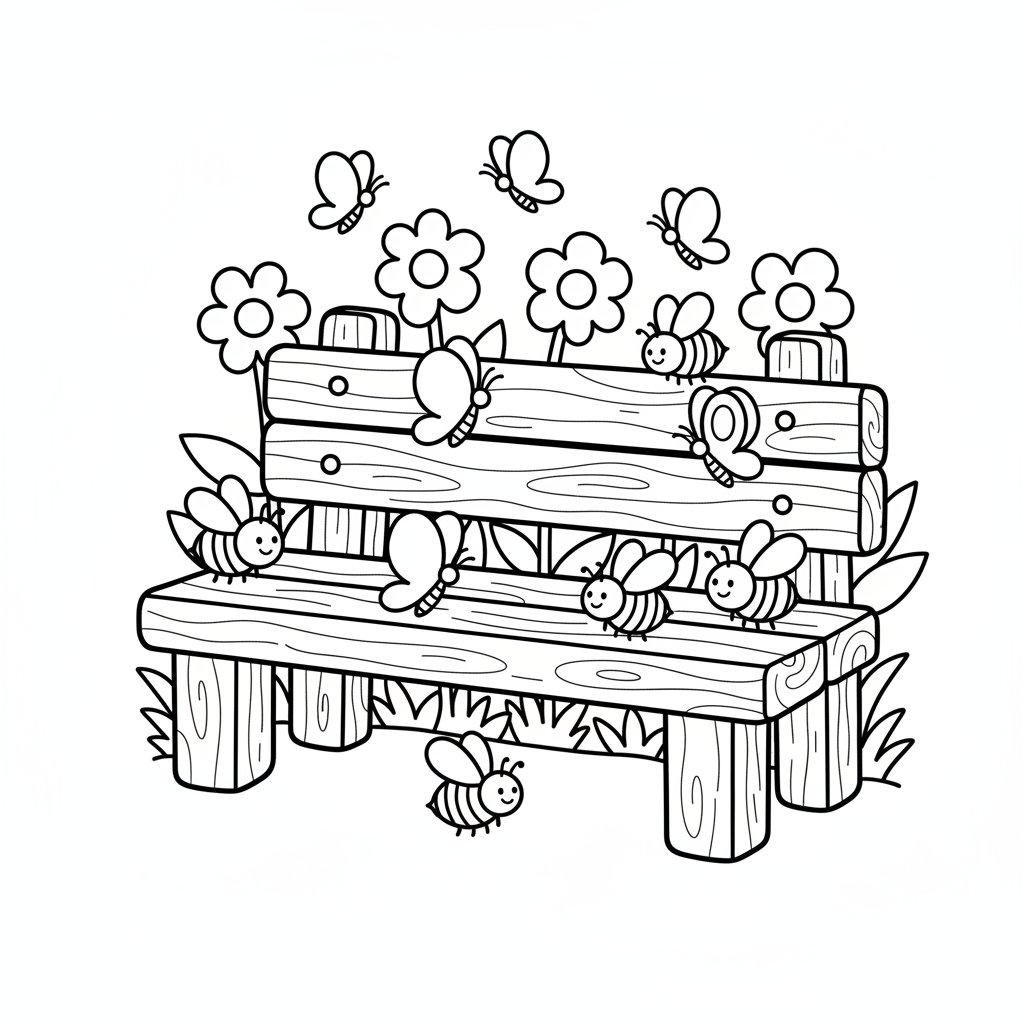 Página para Colorear del Banco de Jardín Clásico - Fácil