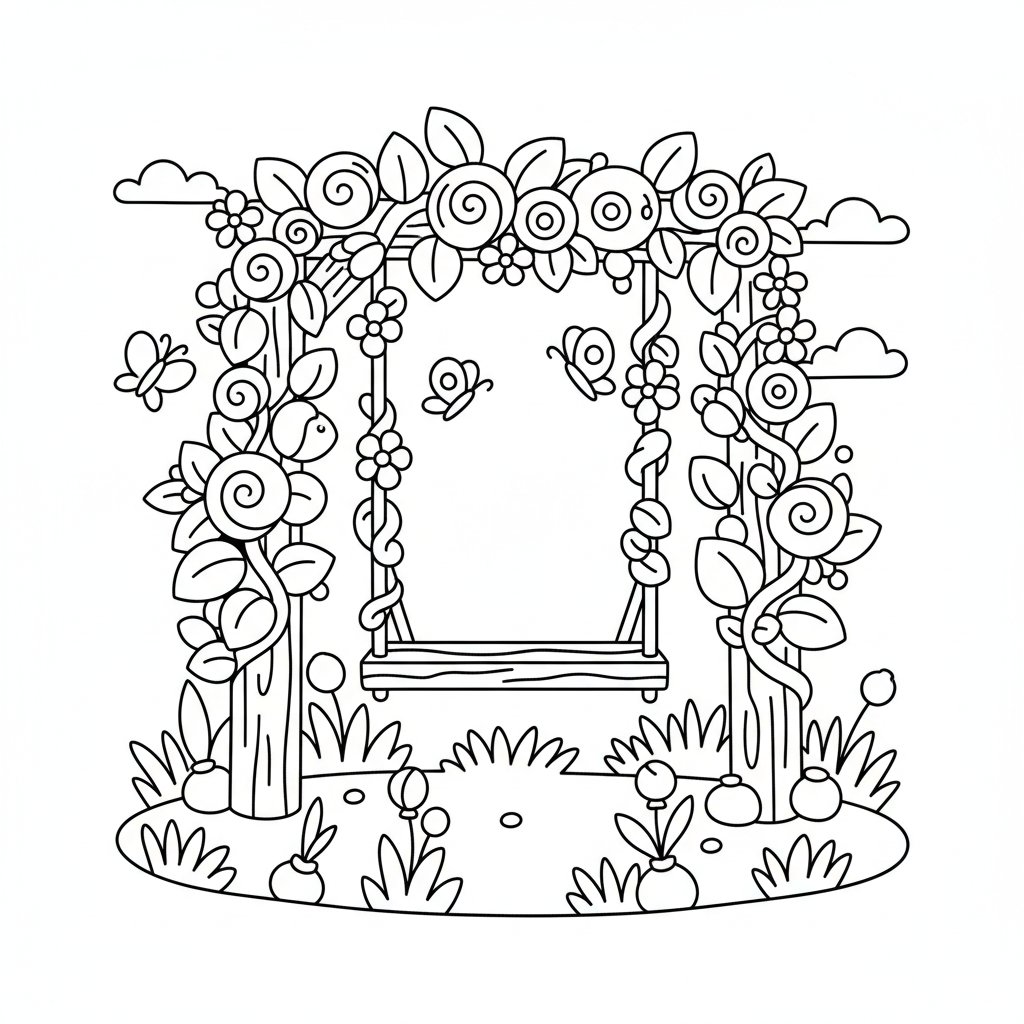 Página para Colorear de Columpio de Jardín Elegante - Fácil