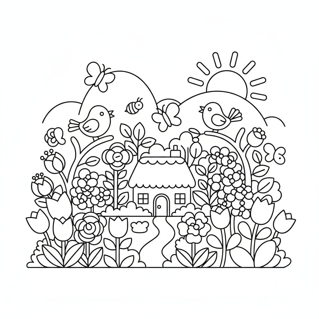 Página para Colorear de Jardín Campestre Inglés - Fácil