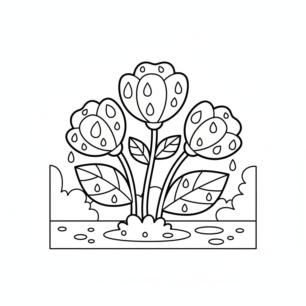 Jardín de Flores Página para Colorear - Fácil