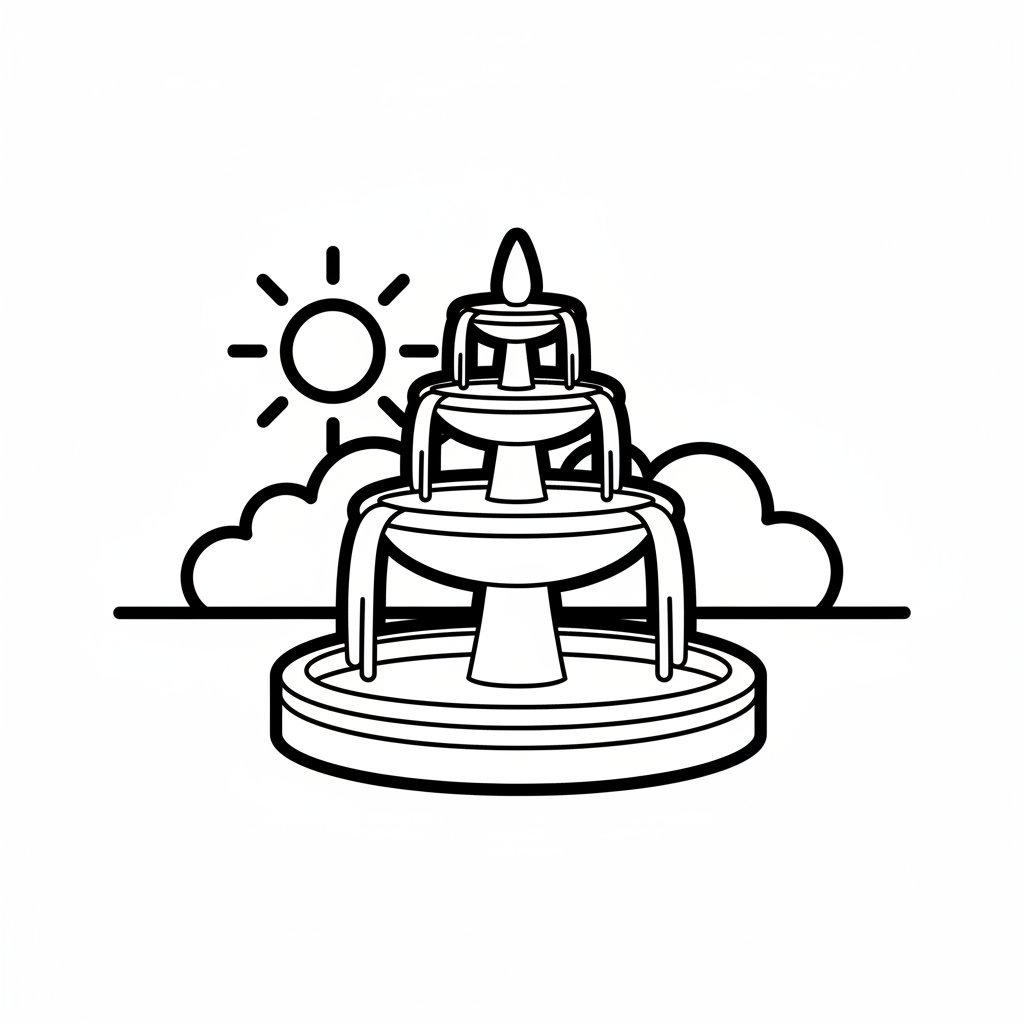 Página para Colorear de Fuente de Jardín - Fácil