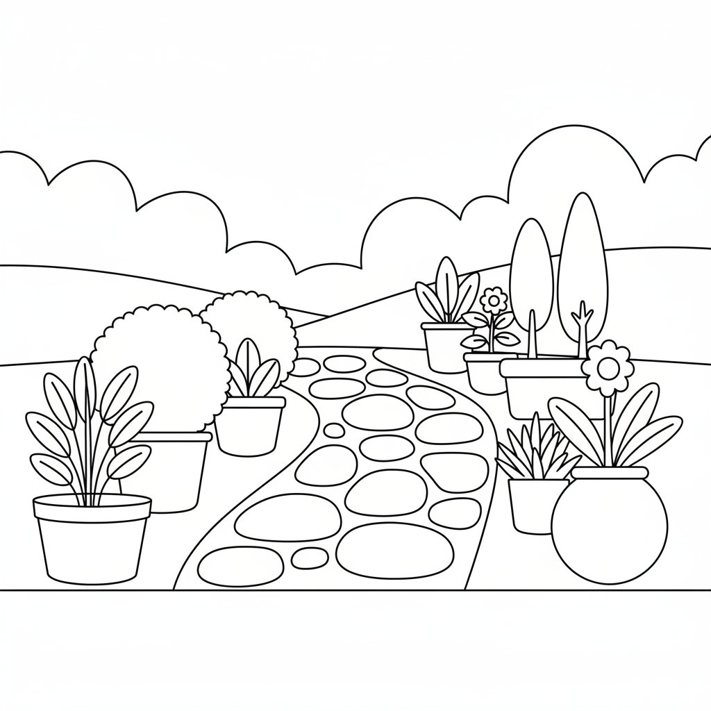 Página para Colorear de Plantas en Maceta - Fácil