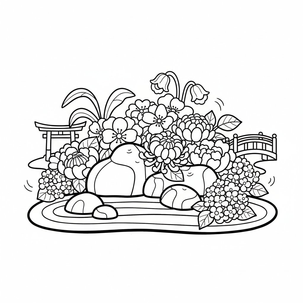 Página para Colorear de Jardín Zen Japonés Radiante - Fácil