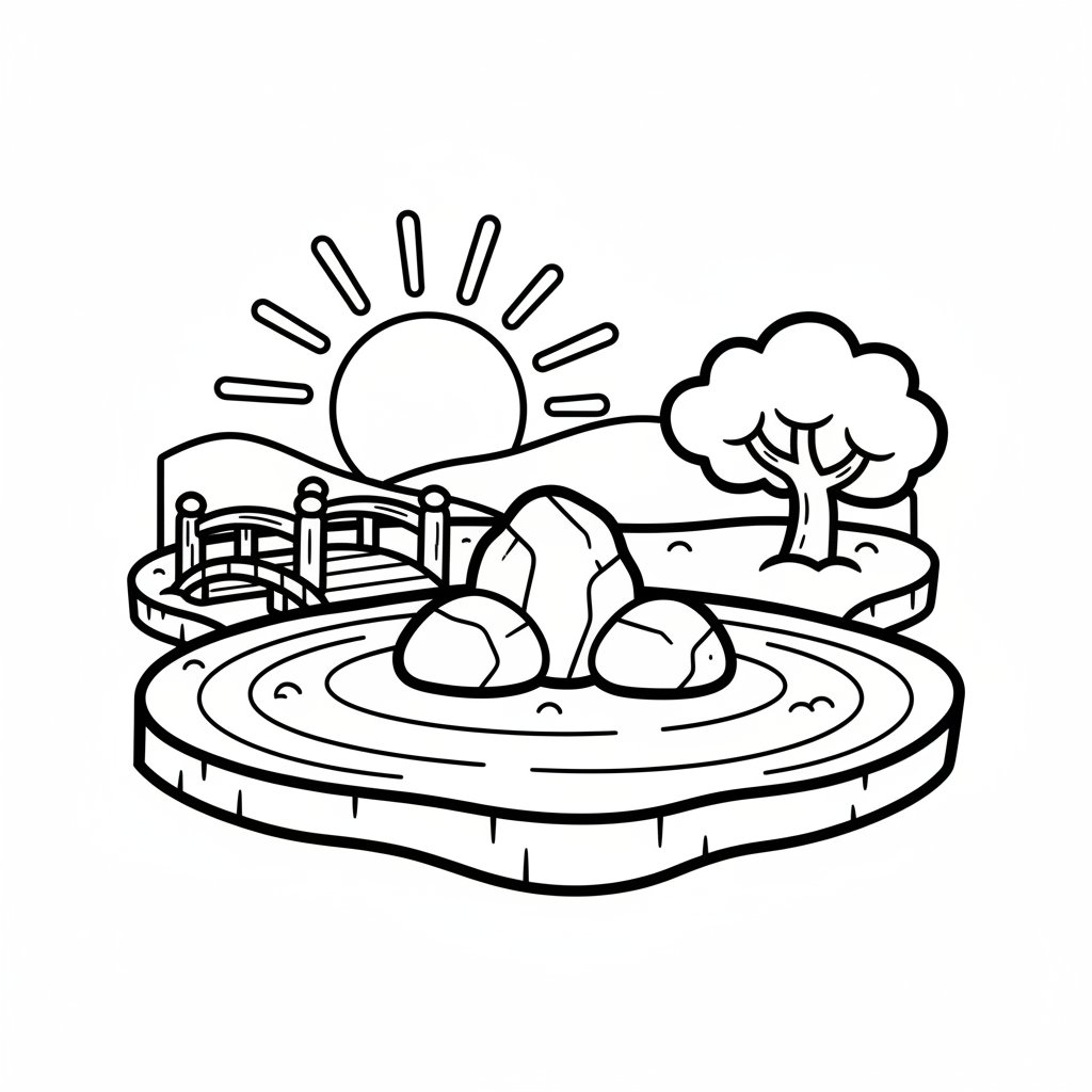 Página para Colorear de Jardín Zen Japonés Sereno - Fácil