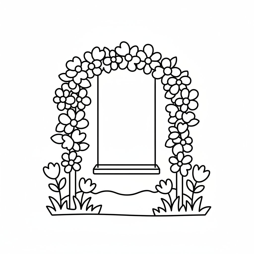 Página para Colorear de Columpio de Jardín Impresionante - Fácil