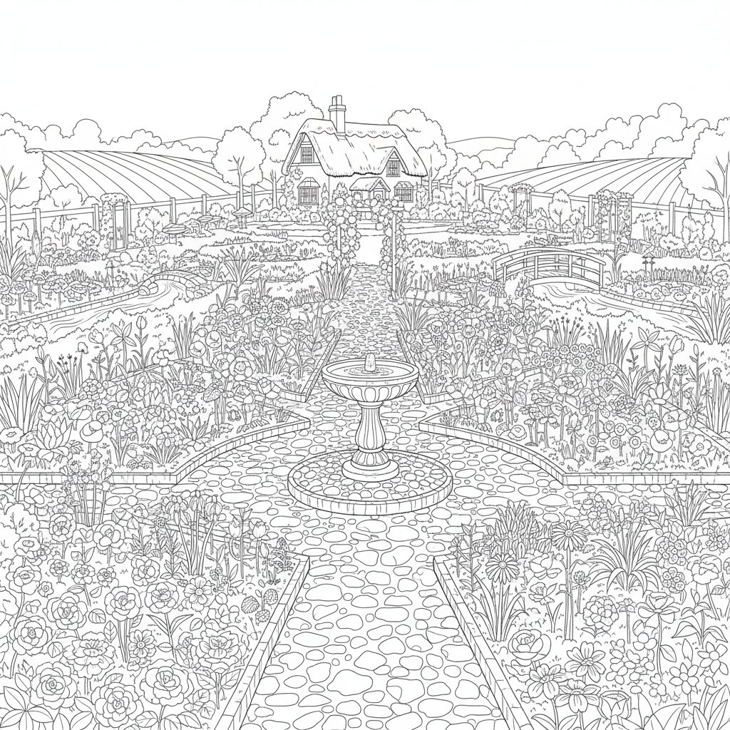 Baño de Pájaros para Colorear - Difícil