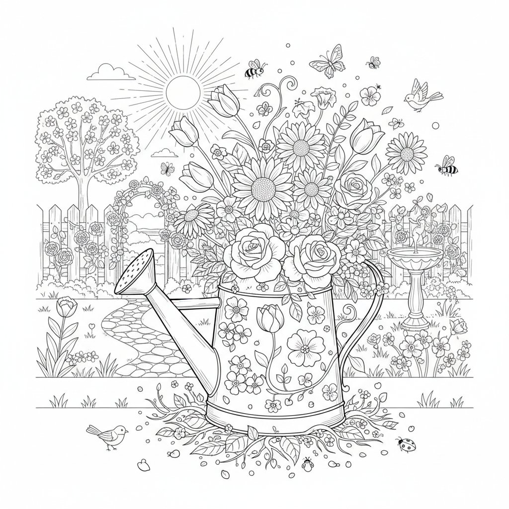 Página para Colorear de la Maravillosa Regadera - Difícil