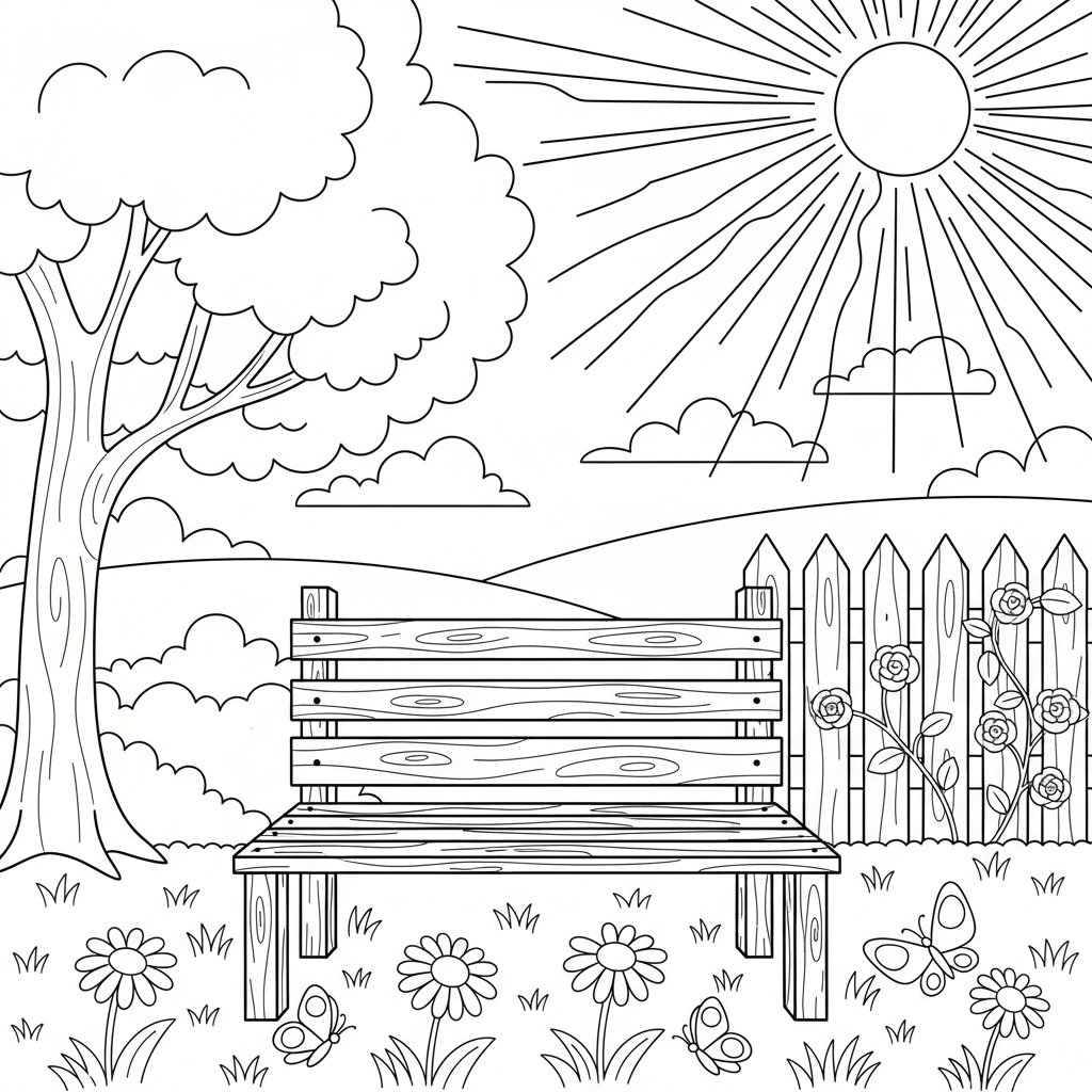 Página para Colorear de Banco de Jardín - Medio