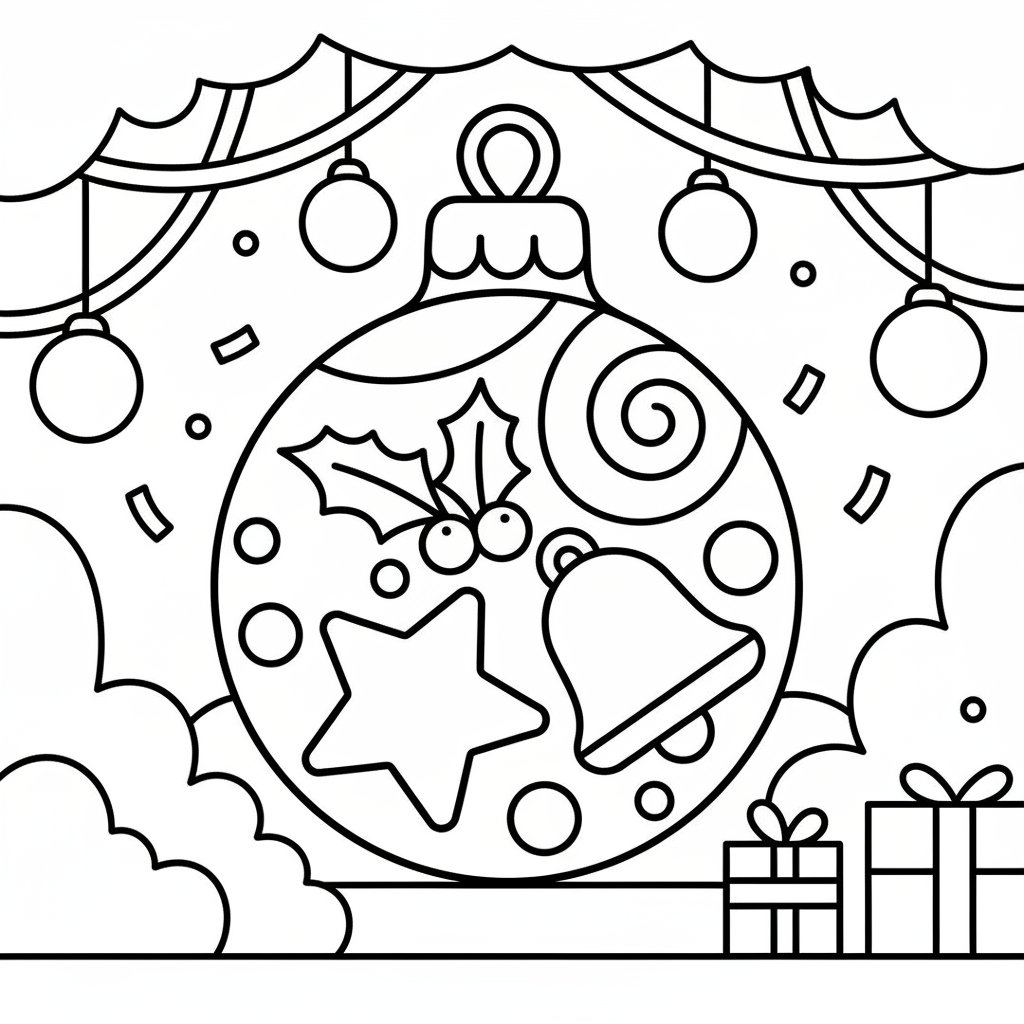 Página para Colorear de Bola de Navidad - Fácil