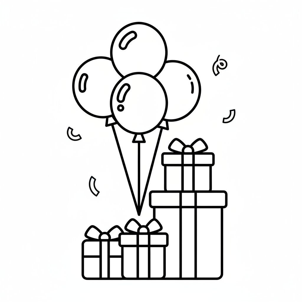 Página para Colorear de Globos de Cumpleaños Elegantes - Fácil