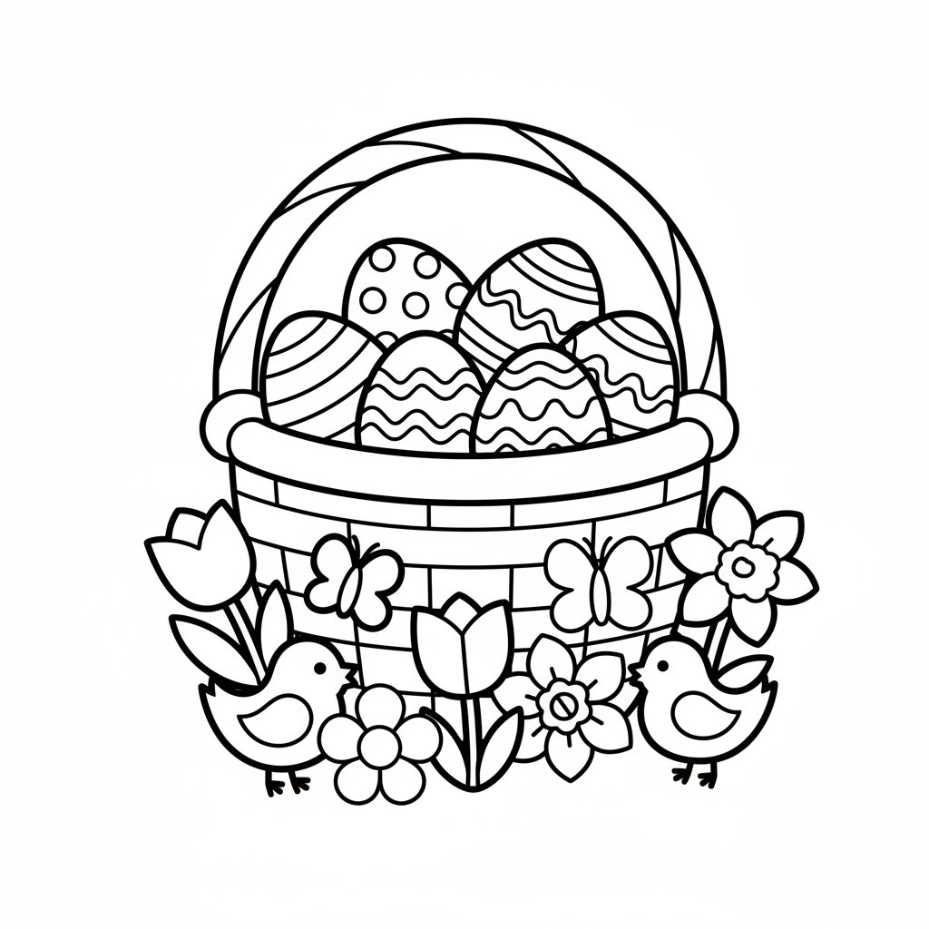 Página para Colorear de la Cesta de Pascua Mágica - Fácil