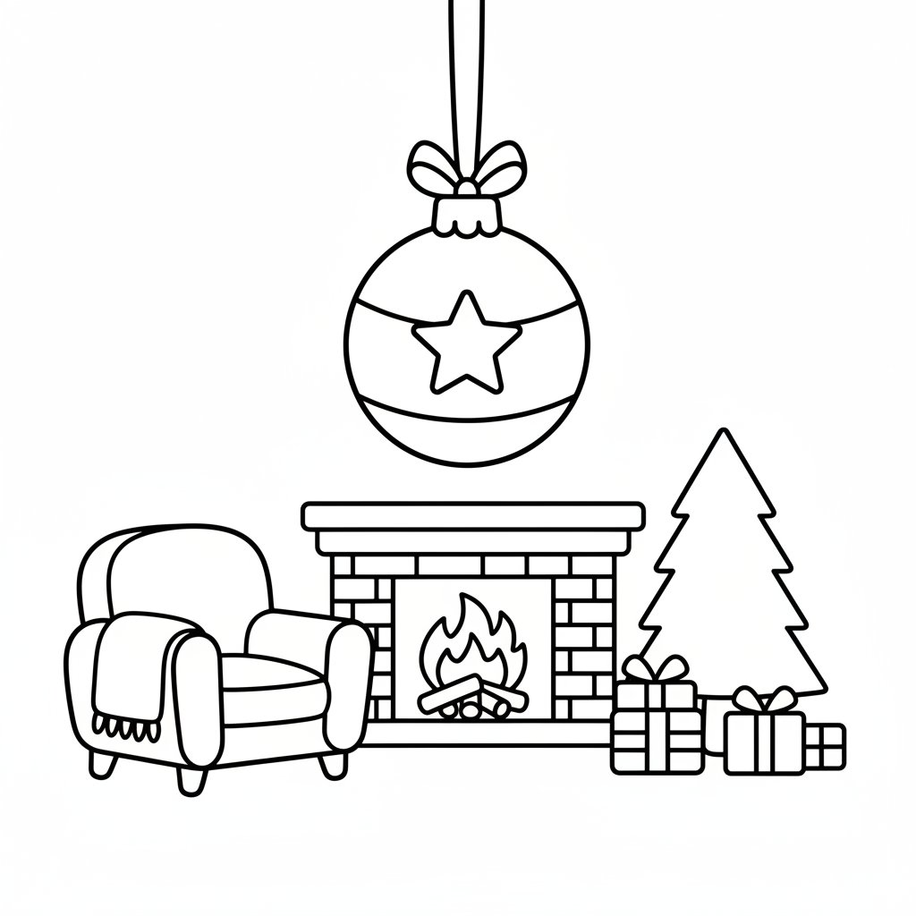 Página para Colorear de Adorno Navideño Radiante - Fácil
