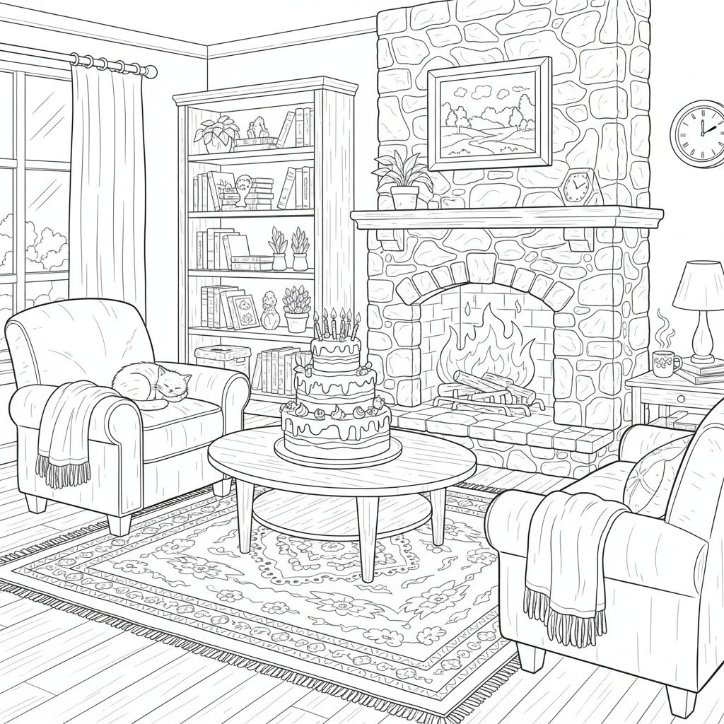 Pastel de Cumpleaños para Colorear - Difícil