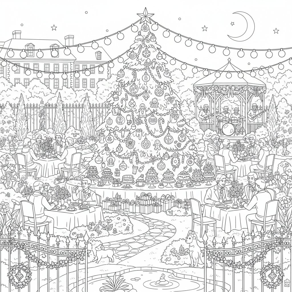 Página para Colorear de Árbol de Navidad Majestuoso - Difícil