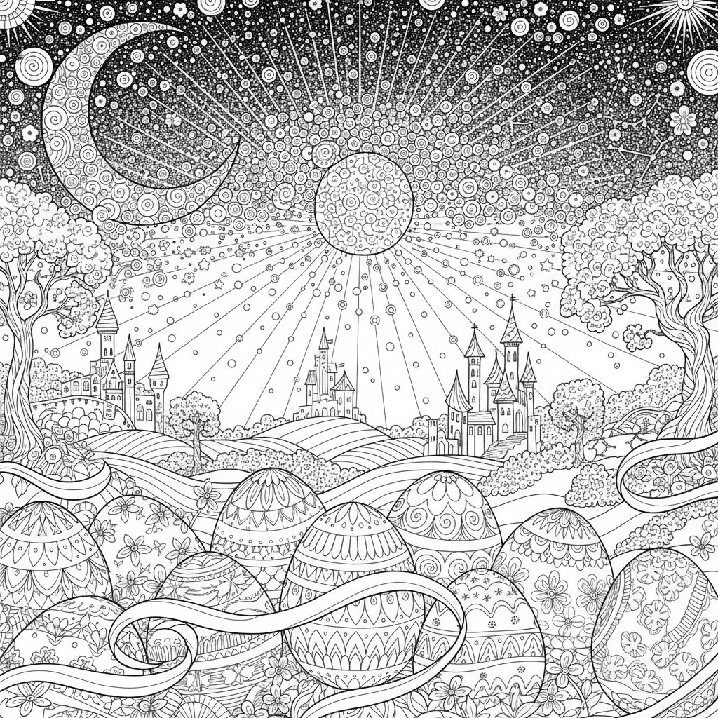 Página para Colorear Huevos de Pascua Vibrantes - Difícil