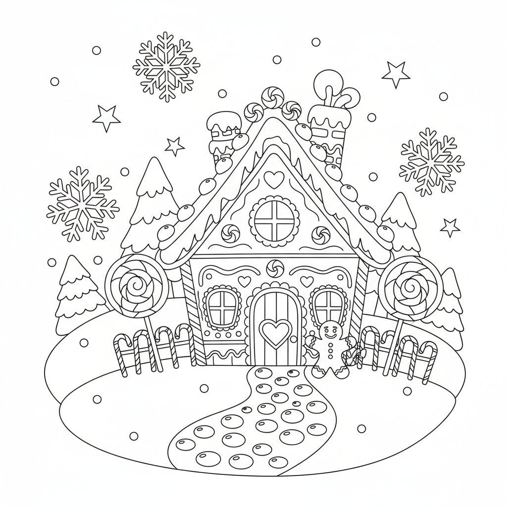 Página para Colorear de Linda Casa de Jengibre - Medio