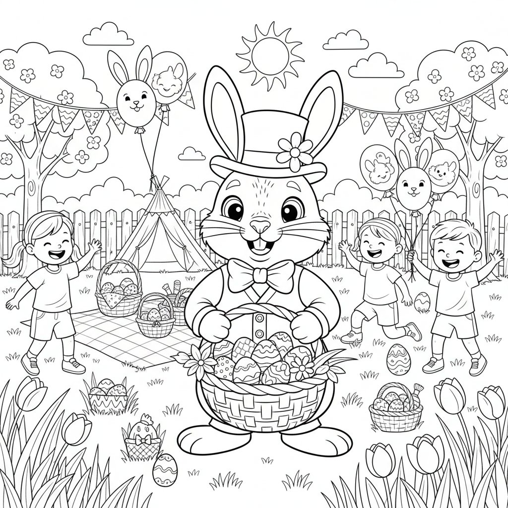 Página para Colorear del Conejo de Pascua - Medio