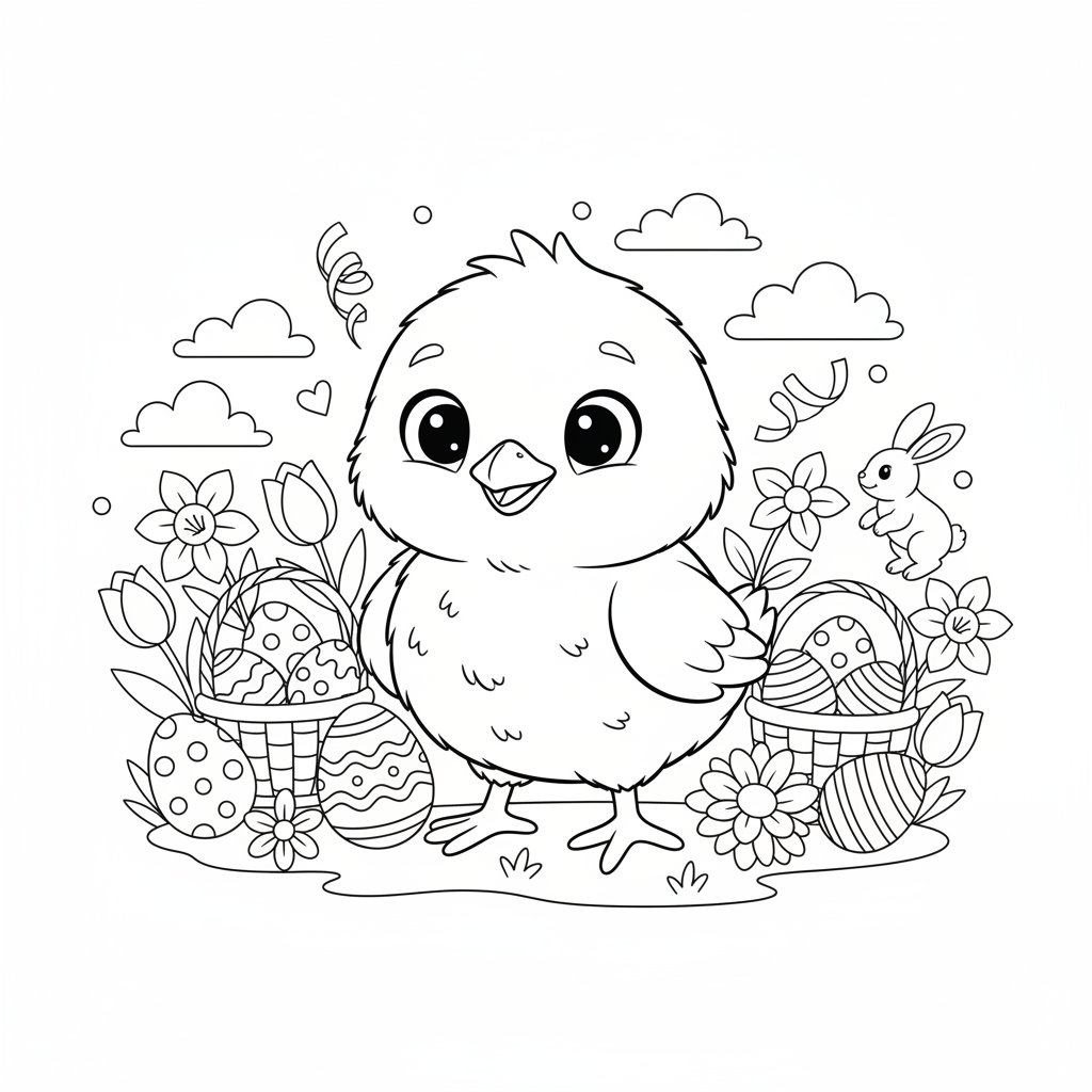 Página para Colorear de Pollito de Pascua - Medio