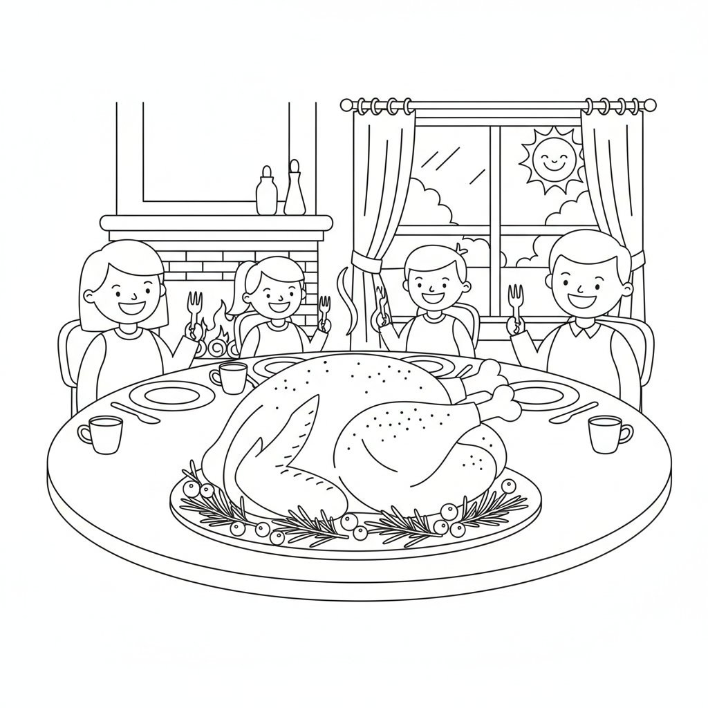 Página para Colorear de Pavo de Acción de Gracias - Medio