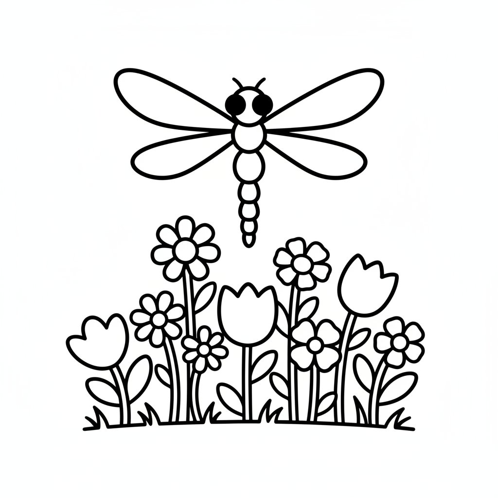 Página para Colorear Libélula Vibrante - Fácil