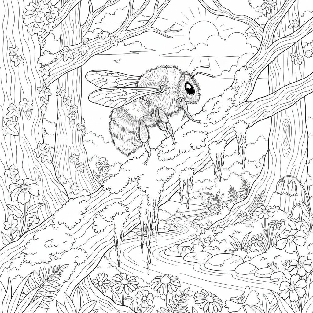 Abeja para Colorear - Difícil