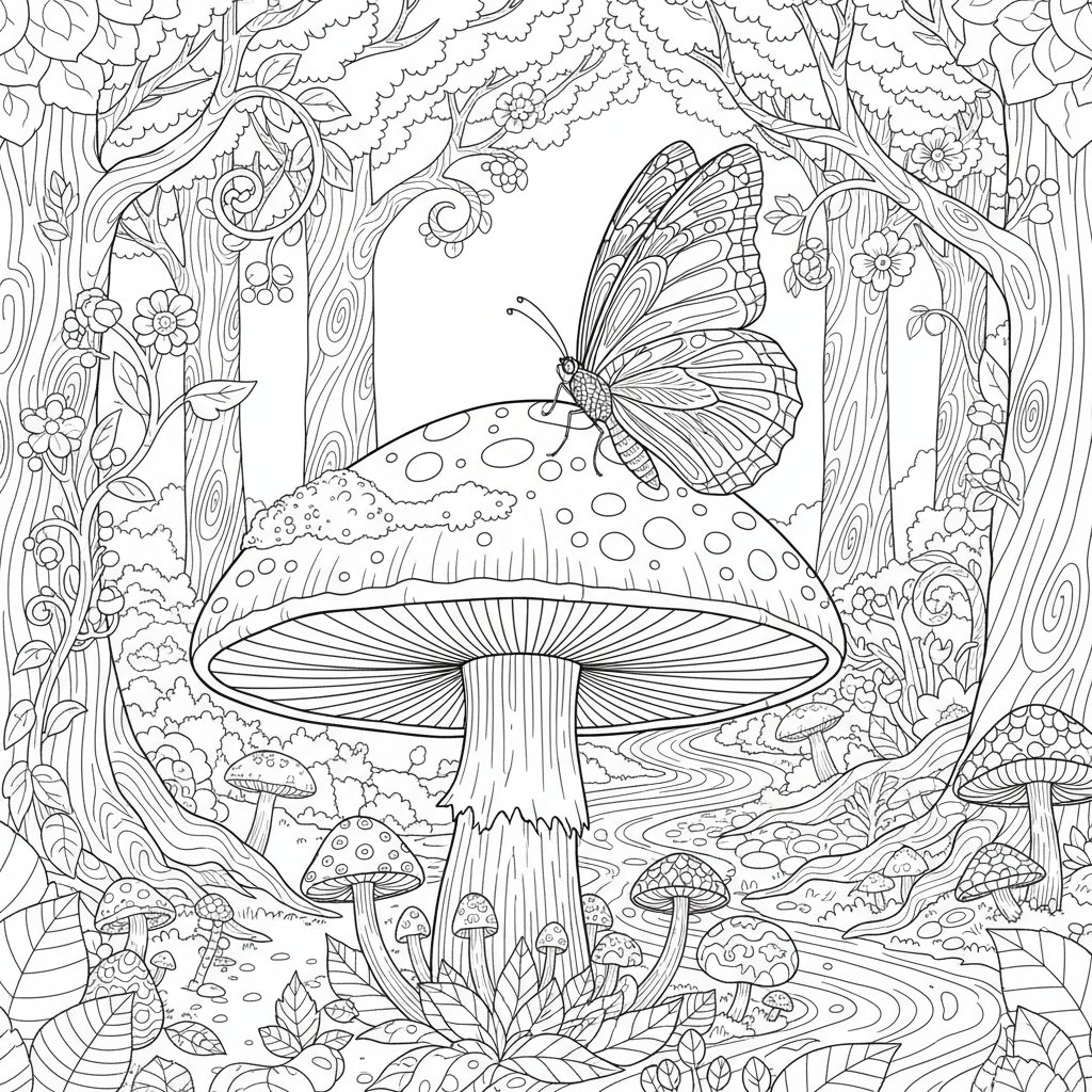 Página para Colorear de Linda Mariposa Monarca - Difícil