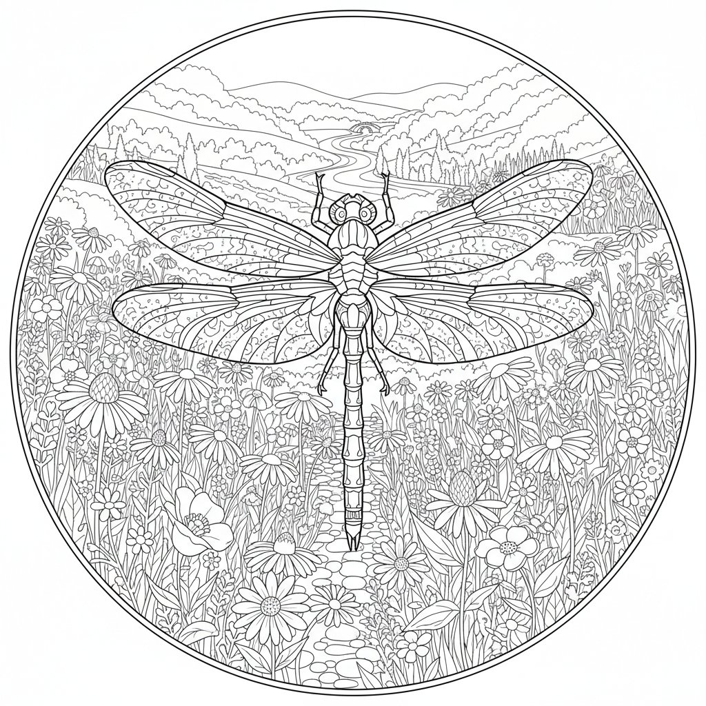 Página para Colorear de la Libélula - Difícil