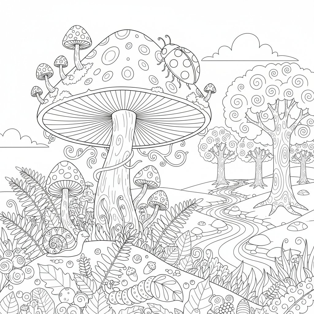 Página para Colorear de Mariquita Majestuosa - Difícil