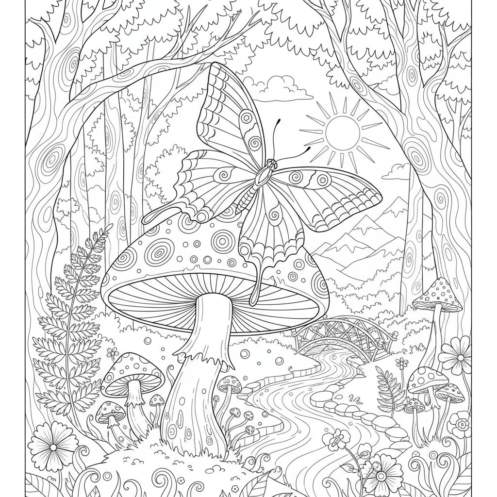 Página para Colorear de Mariposa Cola de Golondrina - Difícil