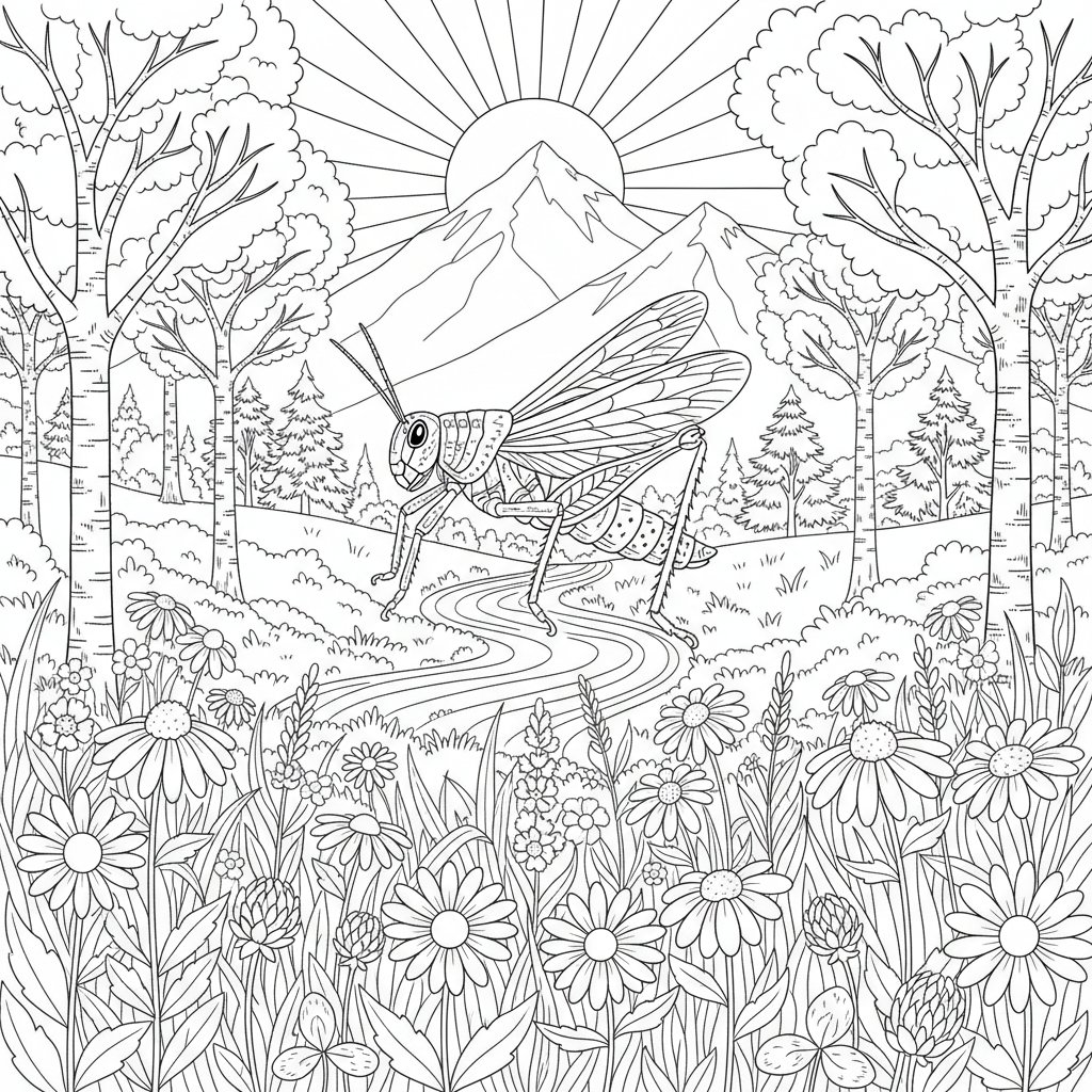 Página para Colorear Saltamontes Vibrante - Difícil