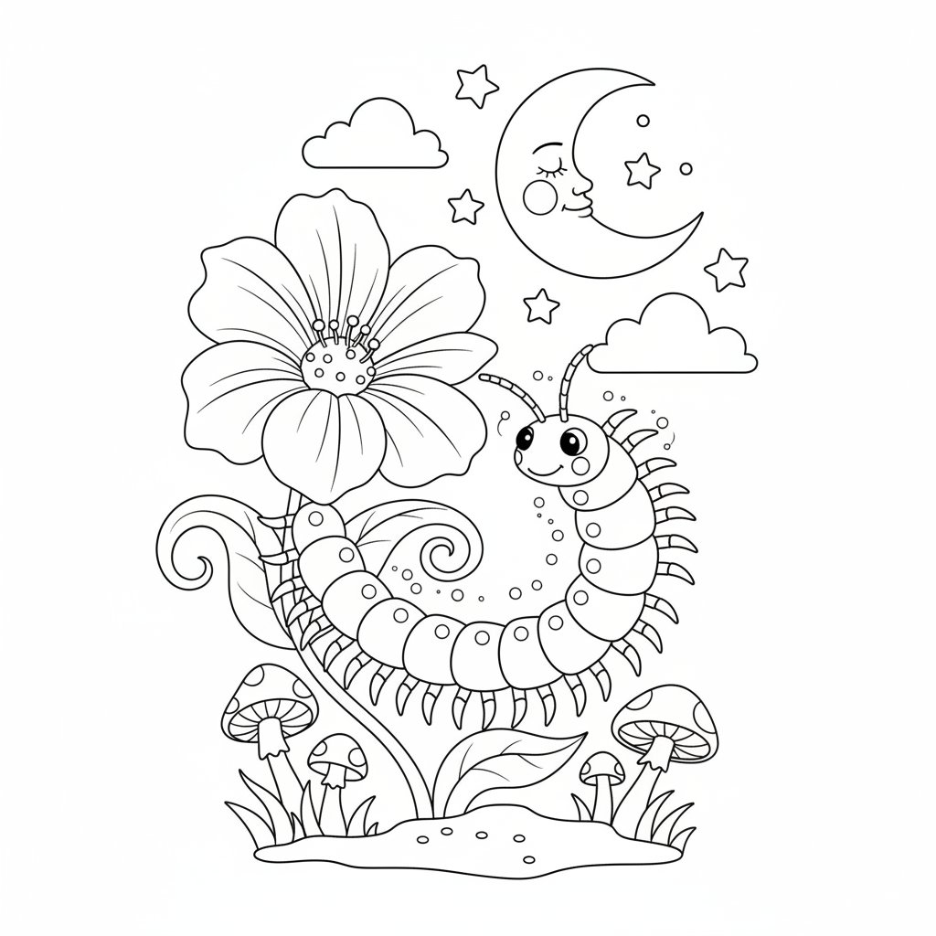 Página para Colorear de Ciempiés - Medio