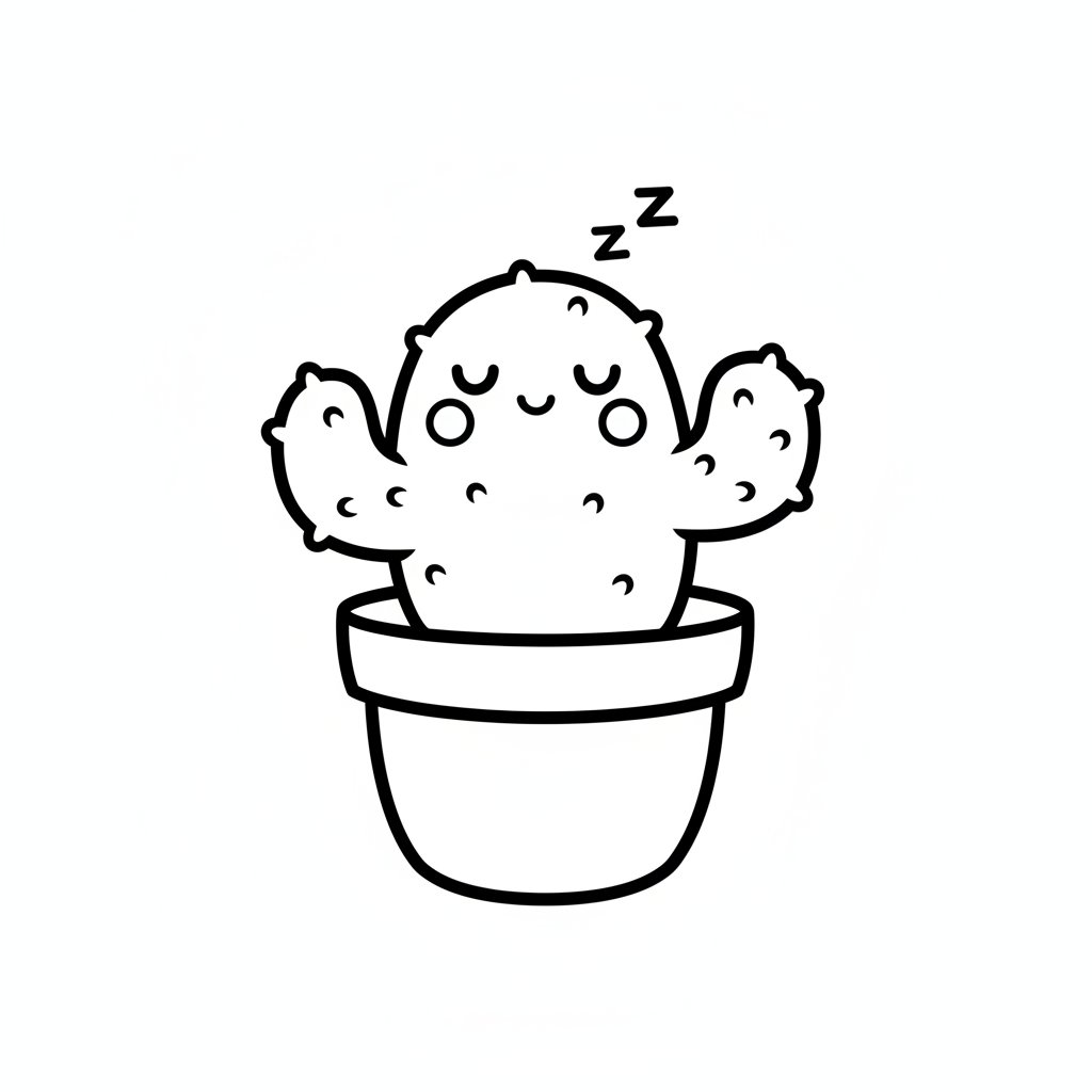Página para colorear de cactus kawaii acogedor - Fácil