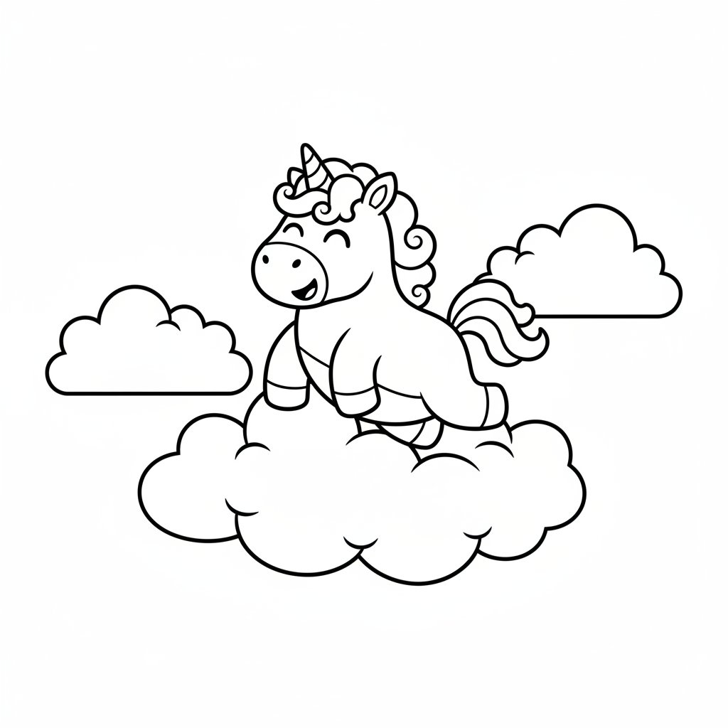 Encantadora Página para Colorear de Unicornio Kawaii - Fácil