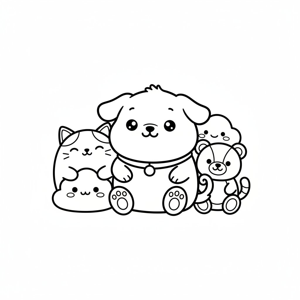 Página para Colorear de Perro Kawaii Fantástico - Fácil