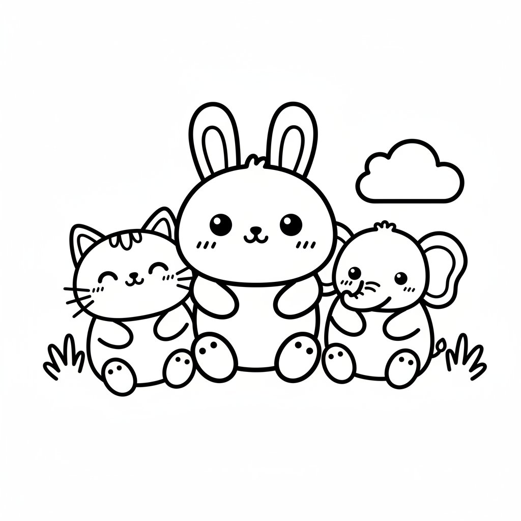 Página para Colorear de Conejito Kawaii Suave - Fácil