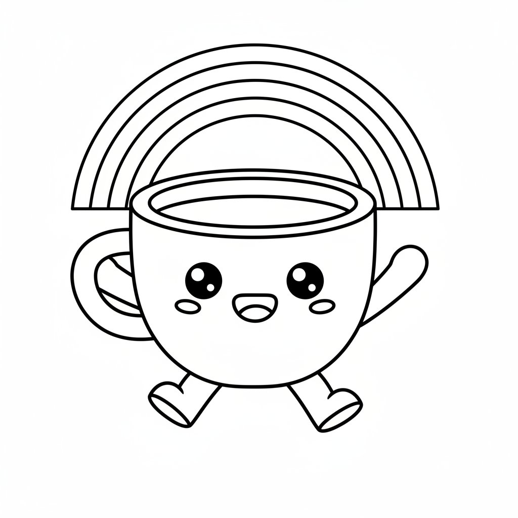 Página para Colorear de Taza de Café Kawaii Suave - Fácil
