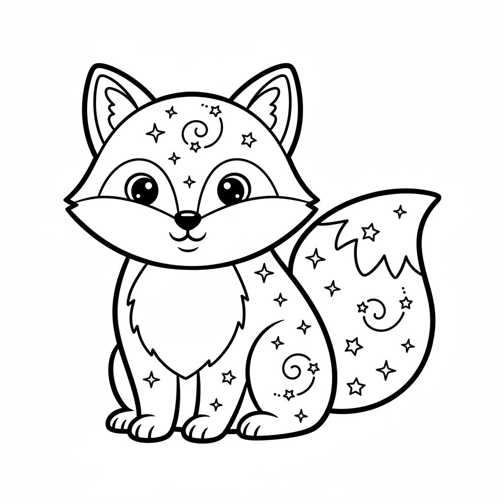 Página para Colorear de Zorro Kawaii Suave - Fácil