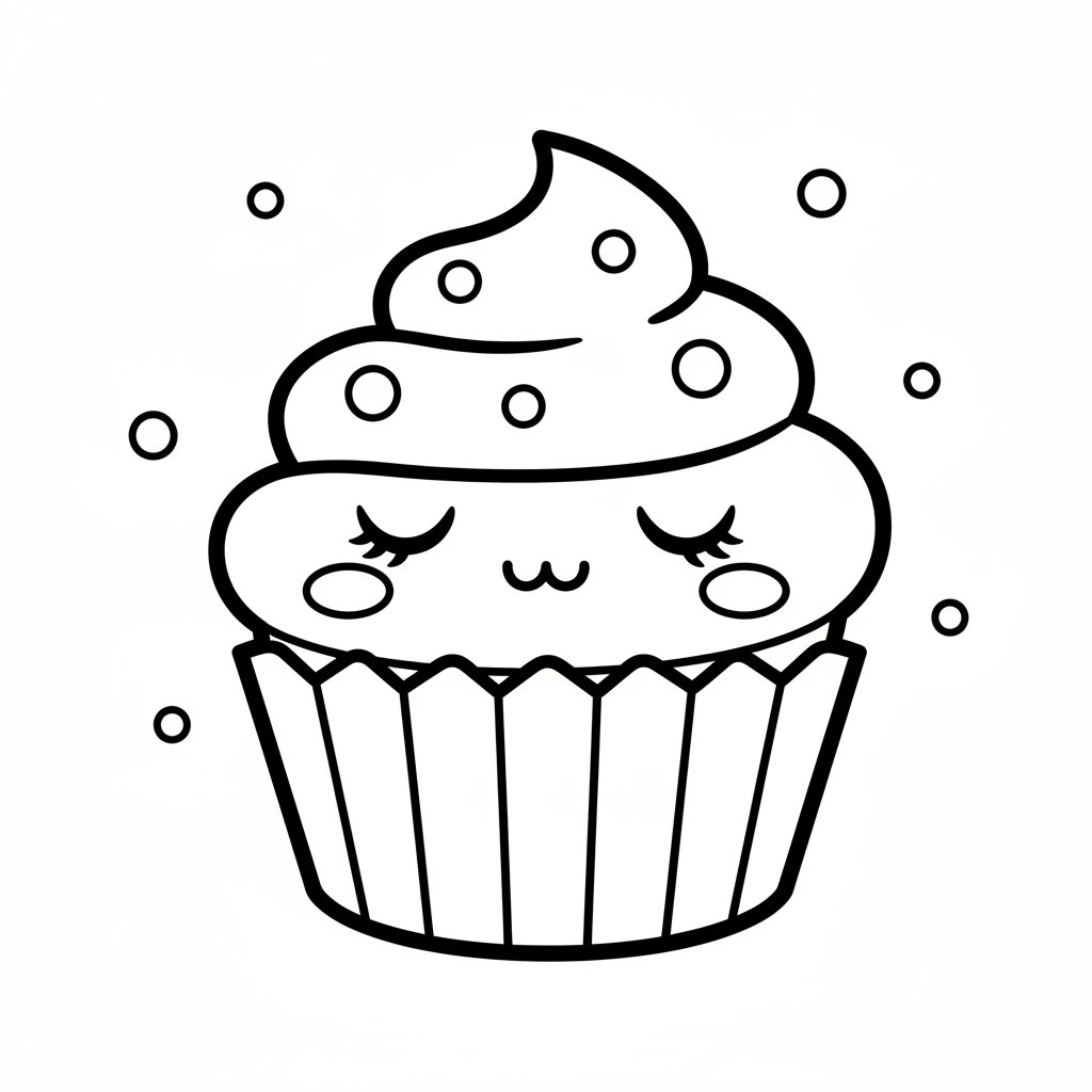 Página para Colorear del Cupcake Kawaii Feliz - Fácil