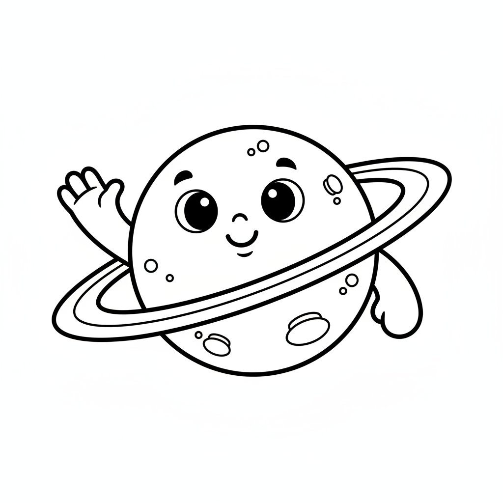 Página para Colorear del Planeta Kawaii Feliz - Fácil