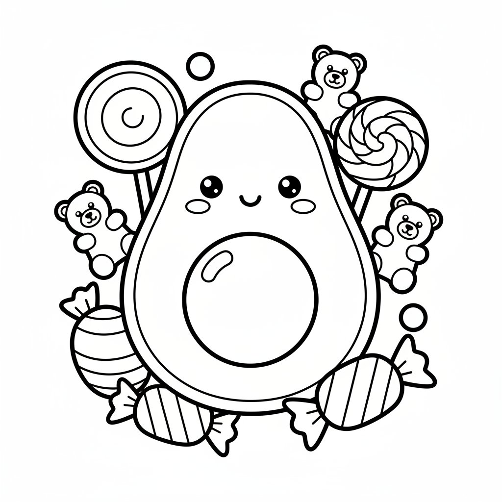 Página para Colorear de Aguacate Kawaii - Fácil