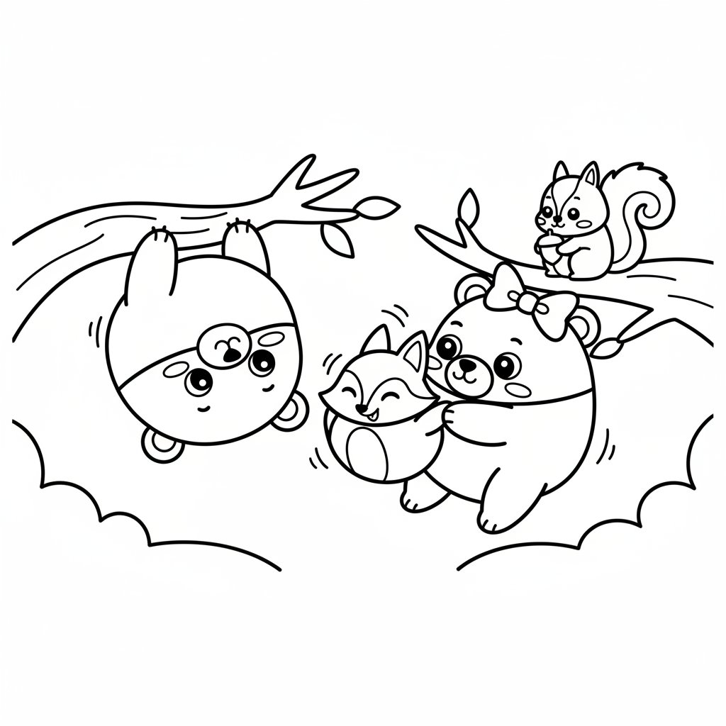 Página para Colorear de Oso Kawaii - Fácil