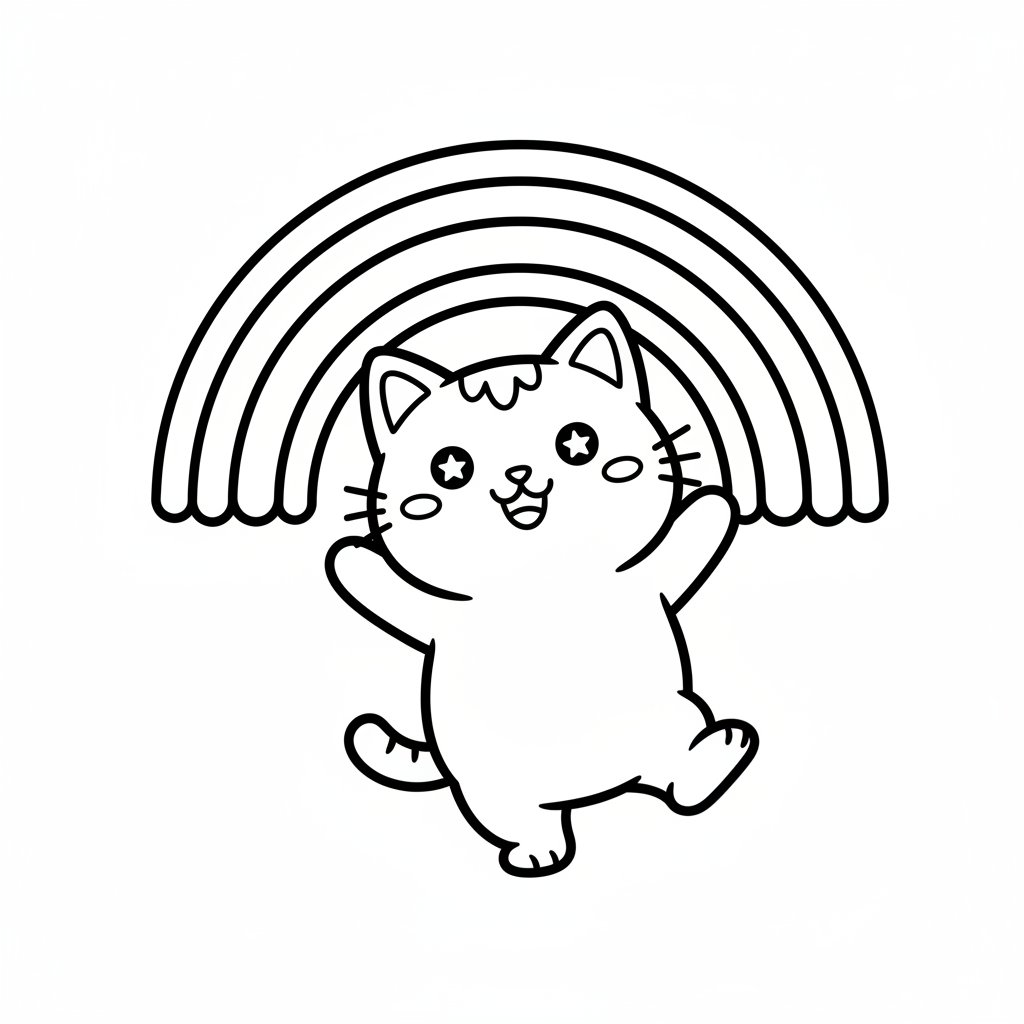 Página para Colorear de Gato Kawaii - Fácil