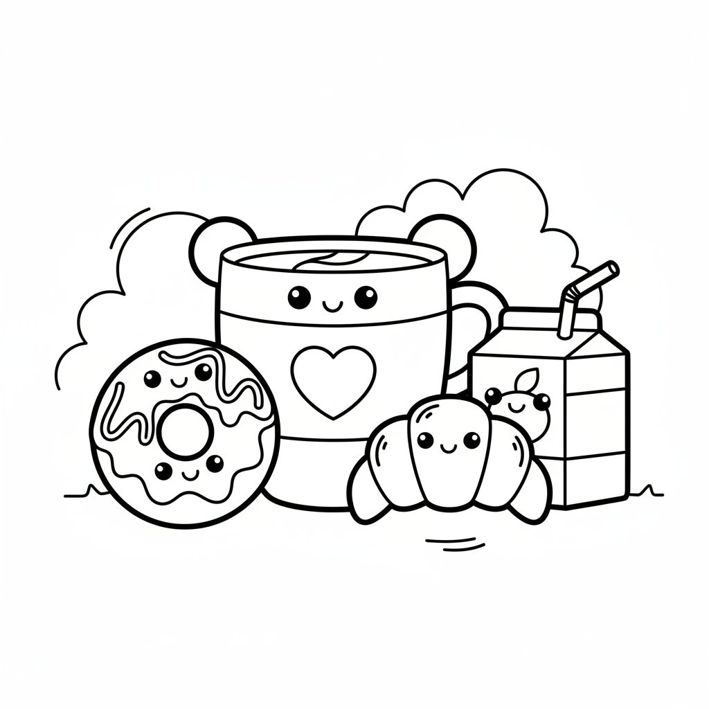 Página para colorear Kawaii Taza de Café - Fácil