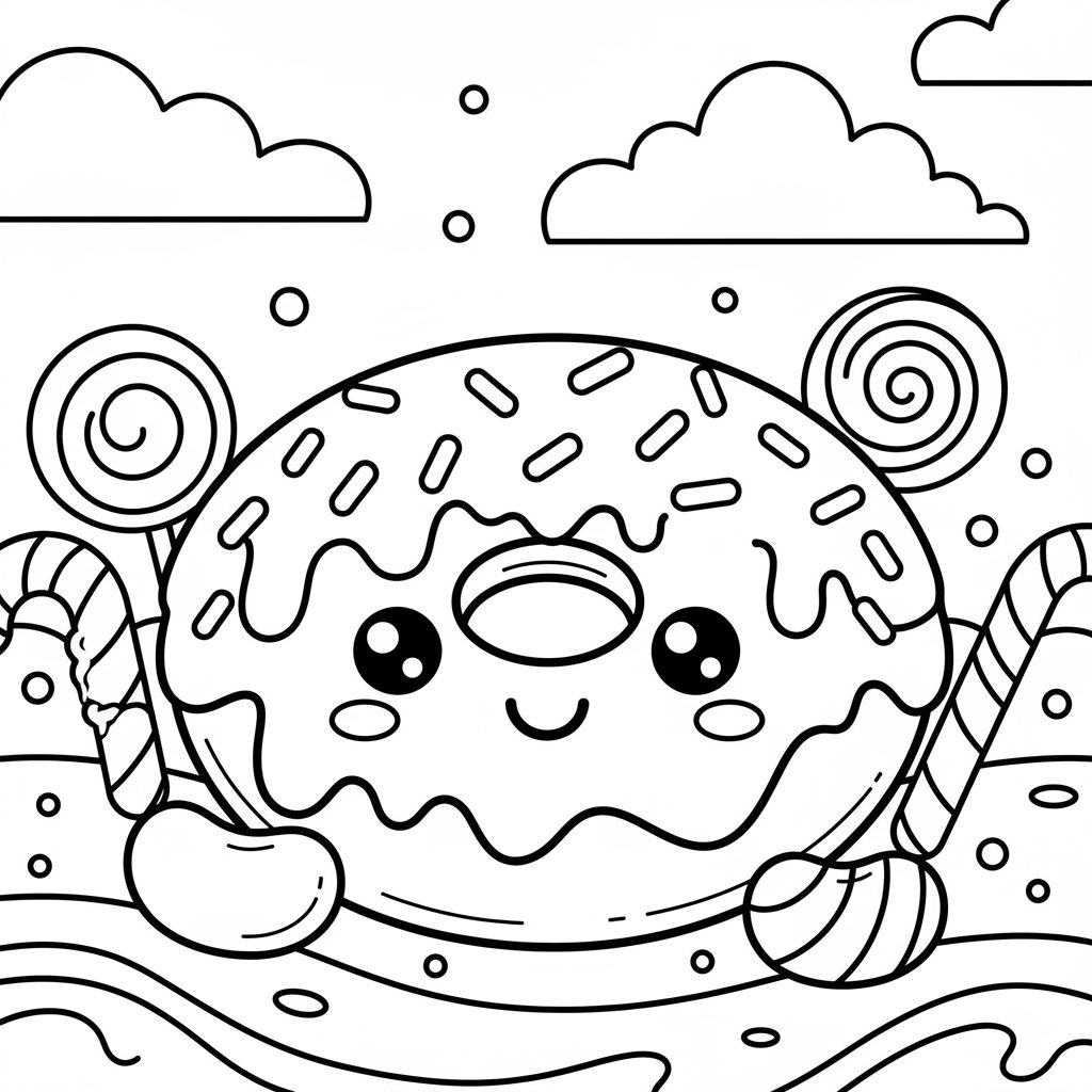 Página para colorear Kawaii Donut - Fácil